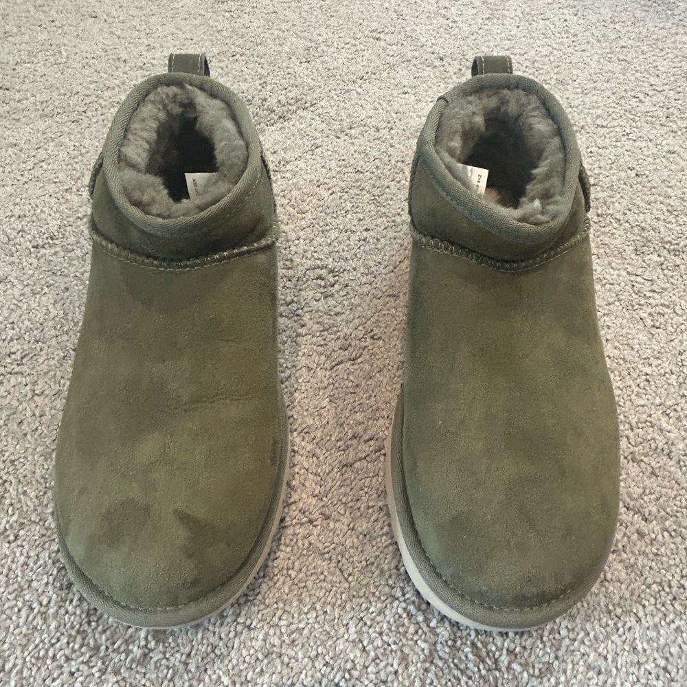Olive Green Suede Ankle Boots